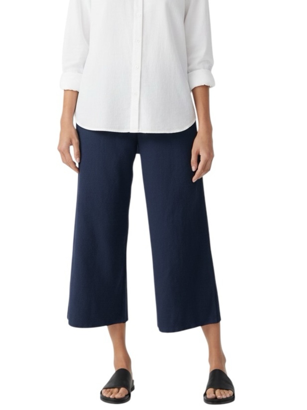 Eileen Fisher organic cotton cropped wide leg navy pants excellent condition